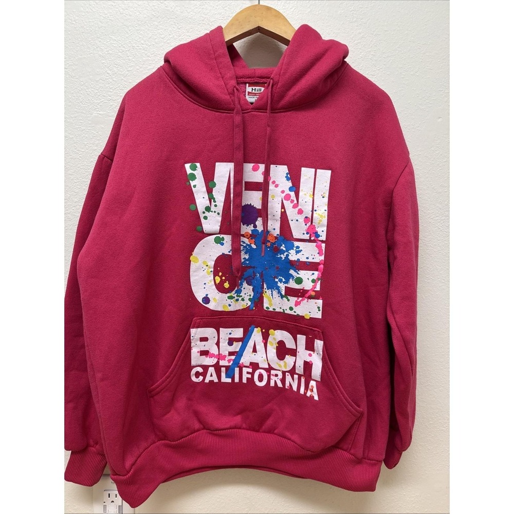 Retro Venice Beach California Hoodie Sweatshirt L Pink USA Made 80s 90s Style